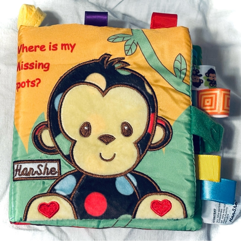 Hanshe Monkey Soft Activity Book Toy w Taggies Where is my Missing Spots?